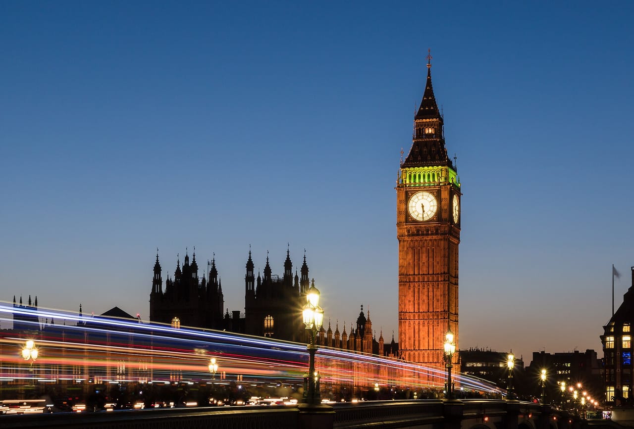Big Ben e o Palácio de Westminster ao entardecer, Londres